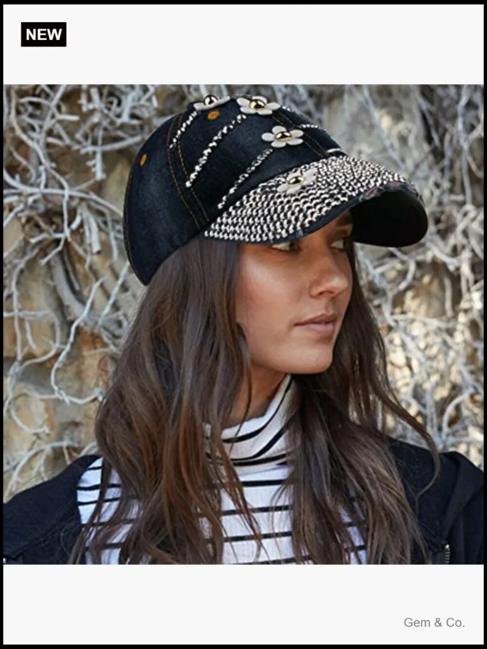 Vintage Bling Rhinestone Flower Baseball Cap Adjustable Strapback Low Profile